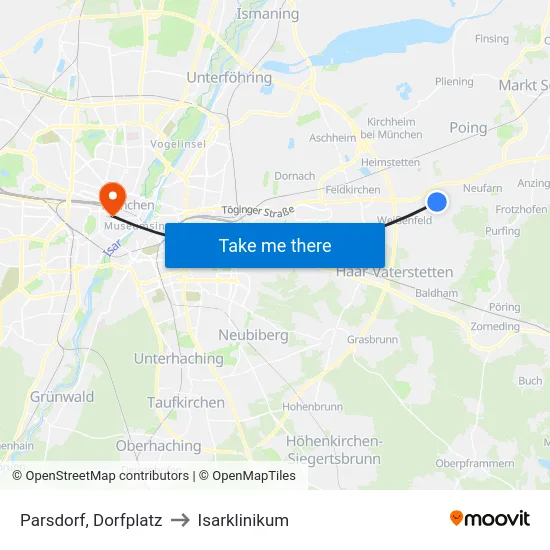 Parsdorf, Dorfplatz to Isarklinikum map