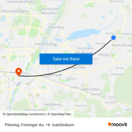 Pliening, Finsinger Au to Isarklinikum map