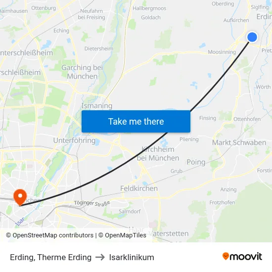 Erding, Therme Erding to Isarklinikum map