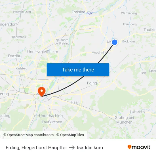 Erding, Fliegerhorst Haupttor to Isarklinikum map