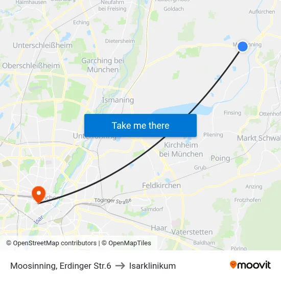 Moosinning, Erdinger Str.6 to Isarklinikum map