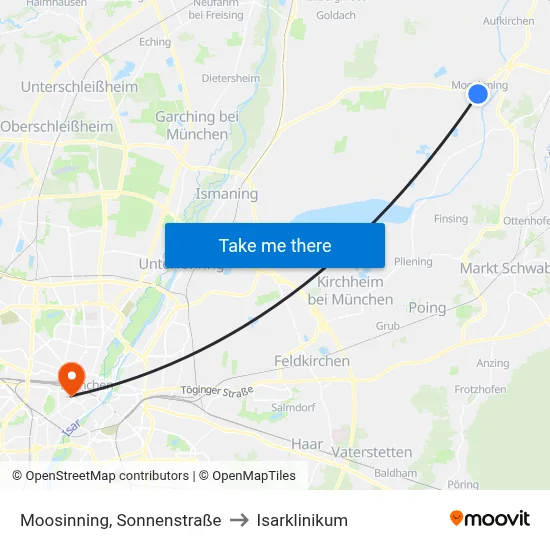 Moosinning, Sonnenstraße to Isarklinikum map