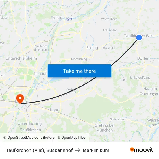 Taufkirchen (Vils), Busbahnhof to Isarklinikum map