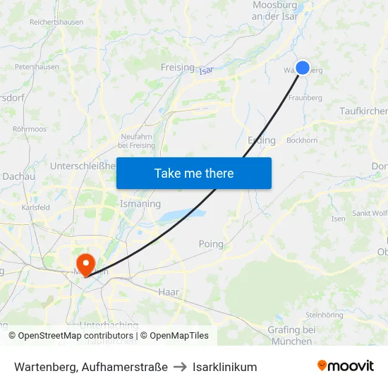 Wartenberg, Aufhamerstraße to Isarklinikum map
