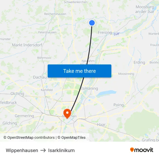 Wippenhausen to Isarklinikum map