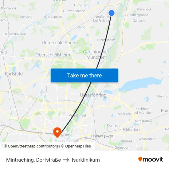 Mintraching, Dorfstraße to Isarklinikum map