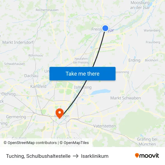 Tuching, Schulbushaltestelle to Isarklinikum map
