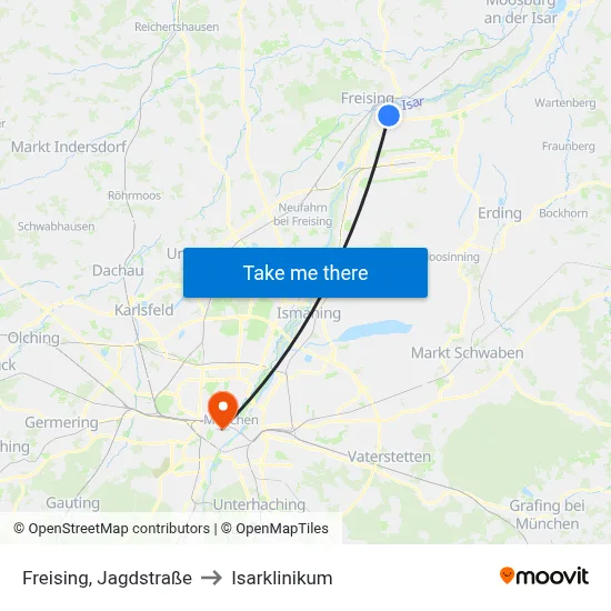 Freising, Jagdstraße to Isarklinikum map