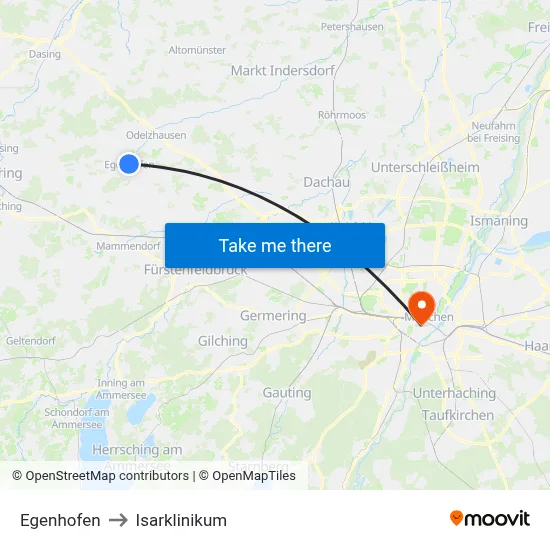 Egenhofen to Isarklinikum map