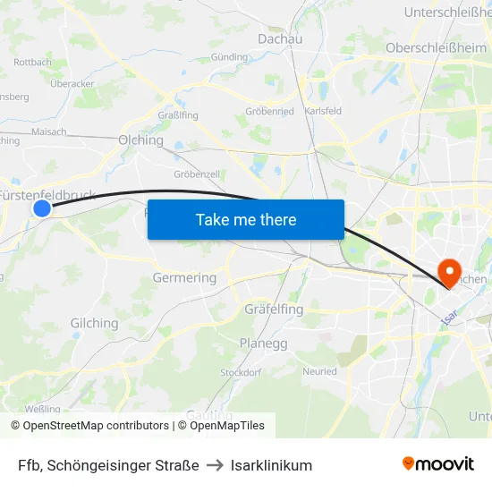 Ffb, Schöngeisinger Straße to Isarklinikum map