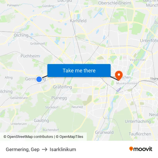 Germering, Gep to Isarklinikum map