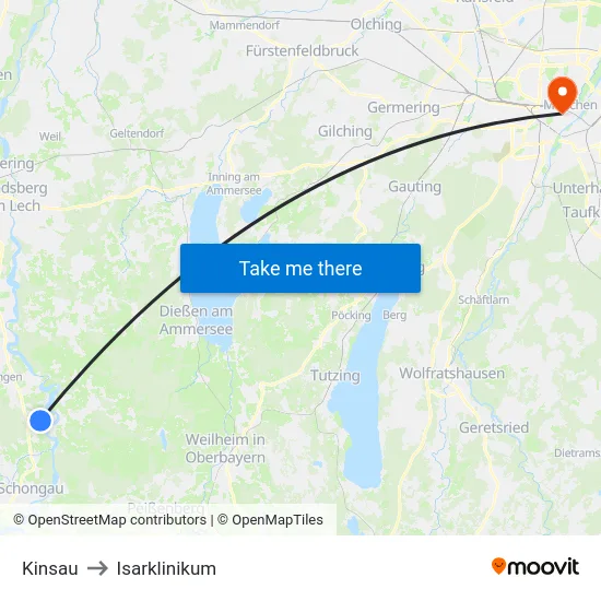 Kinsau to Isarklinikum map