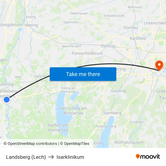 Landsberg (Lech) to Isarklinikum map