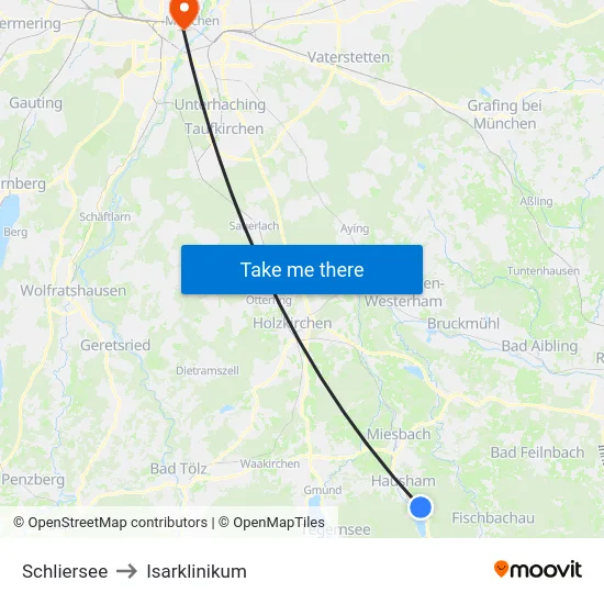 Schliersee to Isarklinikum map