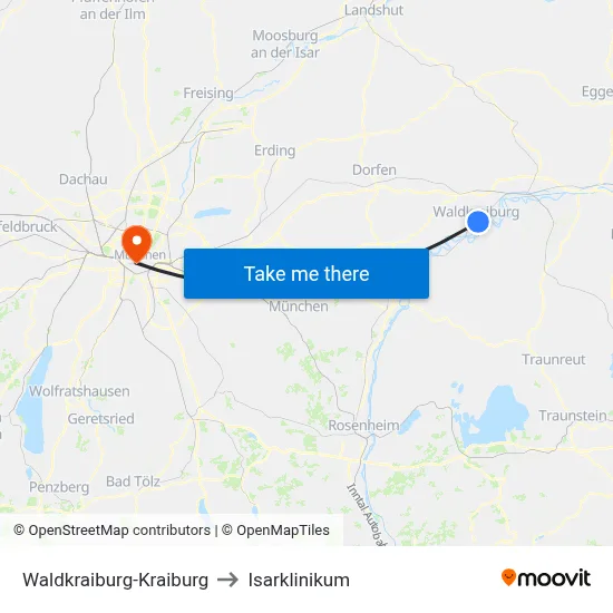 Waldkraiburg-Kraiburg to Isarklinikum map