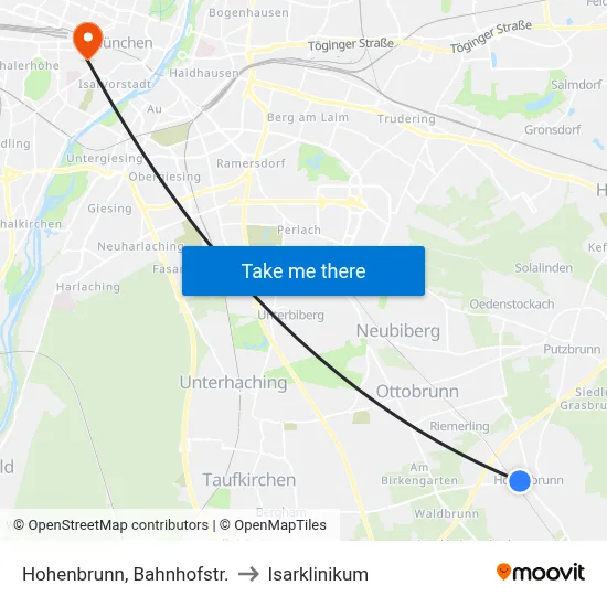 Hohenbrunn, Bahnhofstr. to Isarklinikum map
