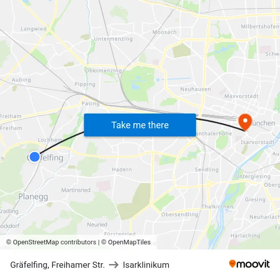 Gräfelfing, Freihamer Str. to Isarklinikum map