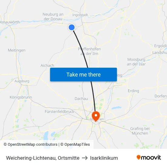 Weichering-Lichtenau, Ortsmitte to Isarklinikum map