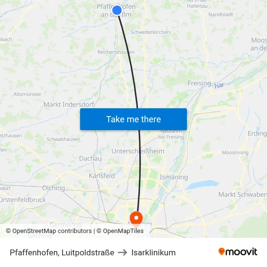 Pfaffenhofen, Luitpoldstraße to Isarklinikum map