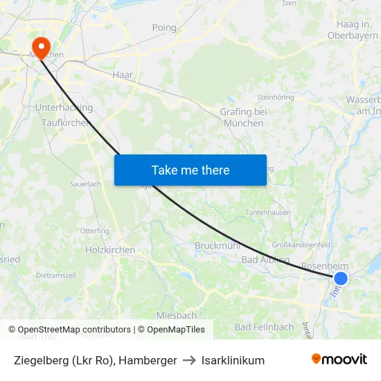 Ziegelberg (Lkr Ro), Hamberger to Isarklinikum map