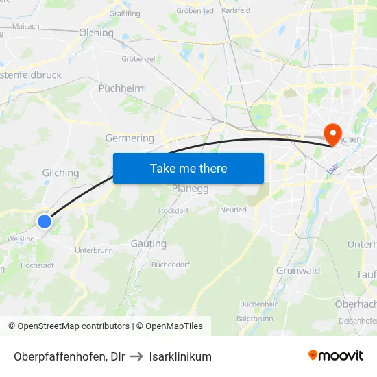 Oberpfaffenhofen, Dlr to Isarklinikum map