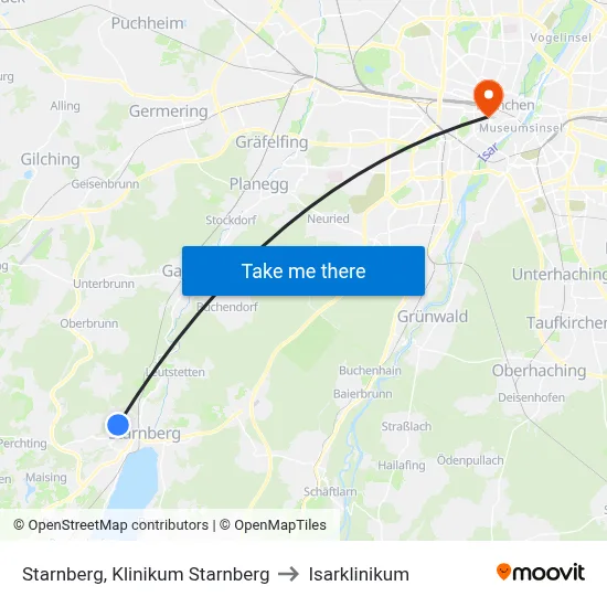 Starnberg, Klinikum Starnberg to Isarklinikum map