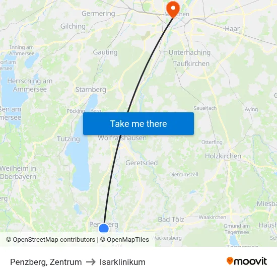 Penzberg, Zentrum to Isarklinikum map