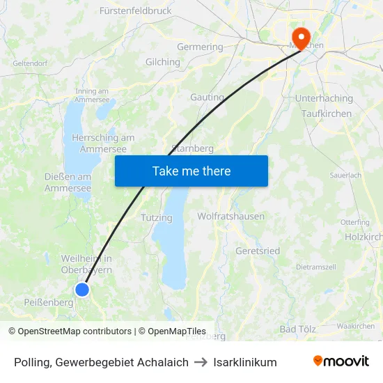 Polling, Gewerbegebiet Achalaich to Isarklinikum map