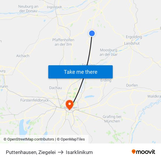 Puttenhausen, Ziegelei to Isarklinikum map