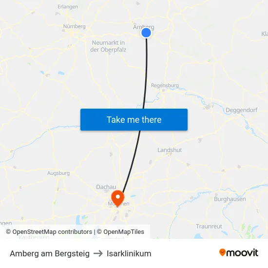 Amberg am Bergsteig to Isarklinikum map