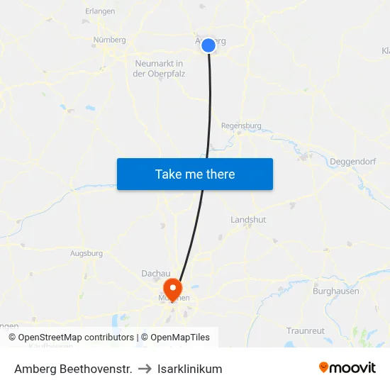 Amberg Beethovenstr. to Isarklinikum map