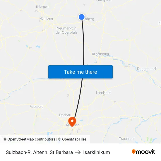 Sulzbach-R. Altenh. St.Barbara to Isarklinikum map