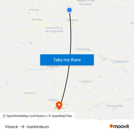 Vilseck to Isarklinikum map