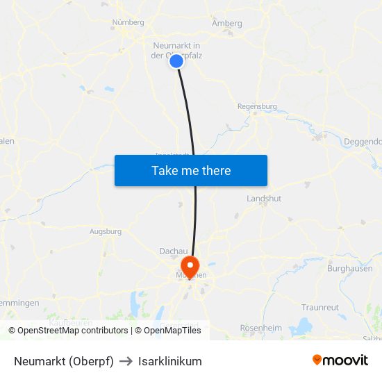 Neumarkt (Oberpf) to Isarklinikum map
