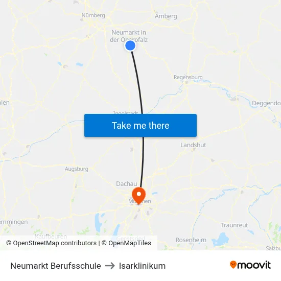Neumarkt Berufsschule to Isarklinikum map