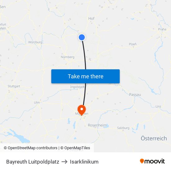 Bayreuth Luitpoldplatz to Isarklinikum map