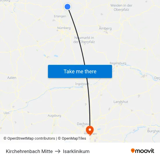Kirchehrenbach Mitte to Isarklinikum map