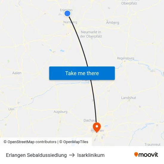 Erlangen Sebaldussiedlung to Isarklinikum map