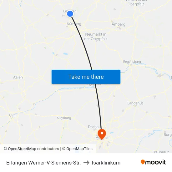 Erlangen Werner-V-Siemens-Str. to Isarklinikum map