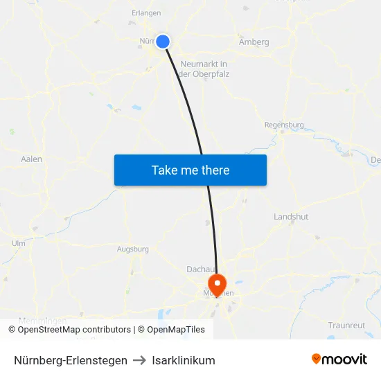 Nürnberg-Erlenstegen to Isarklinikum map