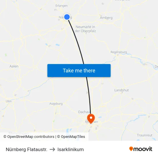 Nürnberg Flataustr. to Isarklinikum map