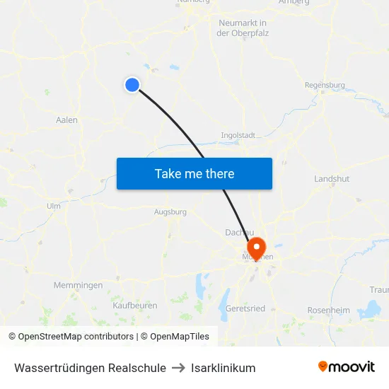 Wassertrüdingen Realschule to Isarklinikum map