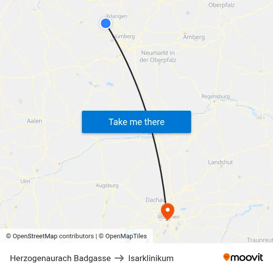 Herzogenaurach Badgasse to Isarklinikum map