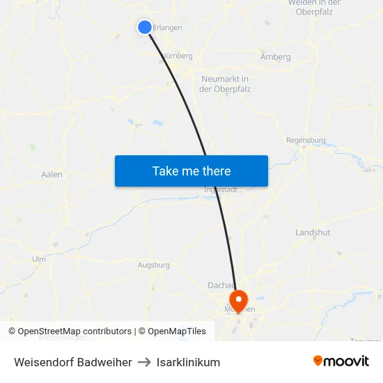 Weisendorf Badweiher to Isarklinikum map