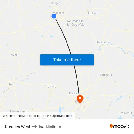 Kreutles West to Isarklinikum map
