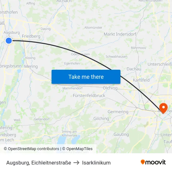Augsburg, Eichleitnerstraße to Isarklinikum map