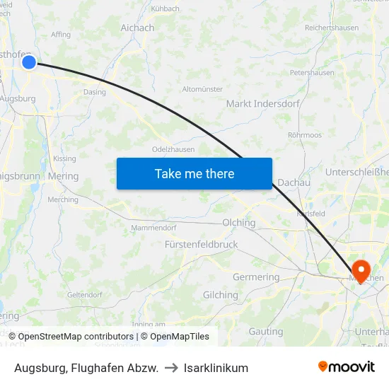 Augsburg, Flughafen Abzw. to Isarklinikum map