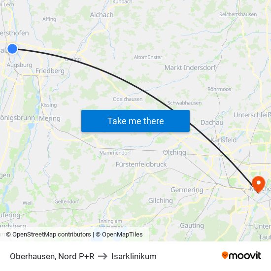 Oberhausen, Nord P+R to Isarklinikum map