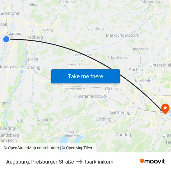 Augsburg, Preßburger Straße to Isarklinikum map