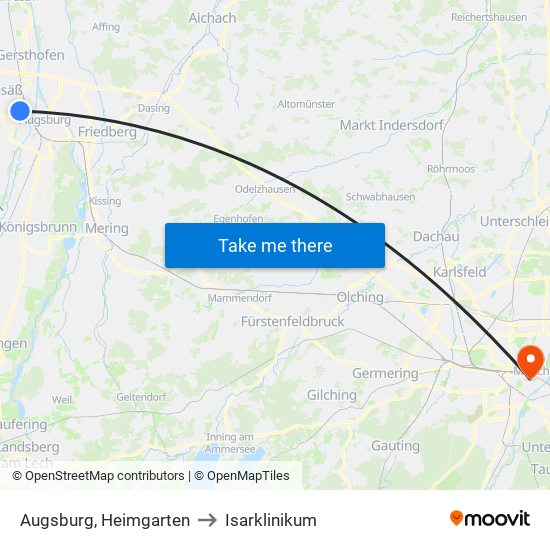 Augsburg, Heimgarten to Isarklinikum map